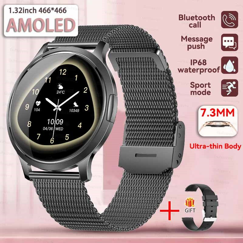 2026New Ultra Slim 1.32" HD AMOLED SmartWatch Women's Screen Always Display Time Heart Rate Calls HD High-end Fashion Smartwatch