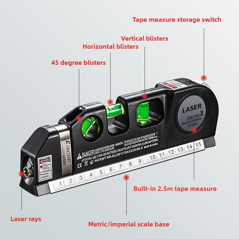 Kit Profissional de Nível a Laser - Linha Cruzada Infravermelha e Ângulo Reto Resistente a Impactos - Ferramenta de Nivelamento de Alta Precisão com Trena