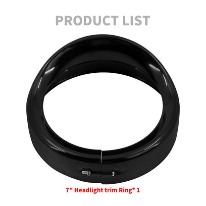 Anel de Acabamento do Farol de 7" para Motocicleta Estilo Viseira Preto/Cromado para Harley Touring Road King 94-2022 Electra Glide Softail FLD Trike