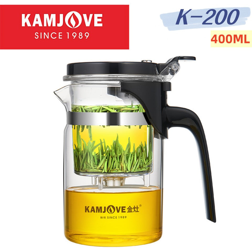 Bule de Chá de Vidro Resistente ao Calor KAMJOVE 400-900ML com Filtro de Um Toque para infusões Chaleira, Bule de Chá de Vidro com Separação