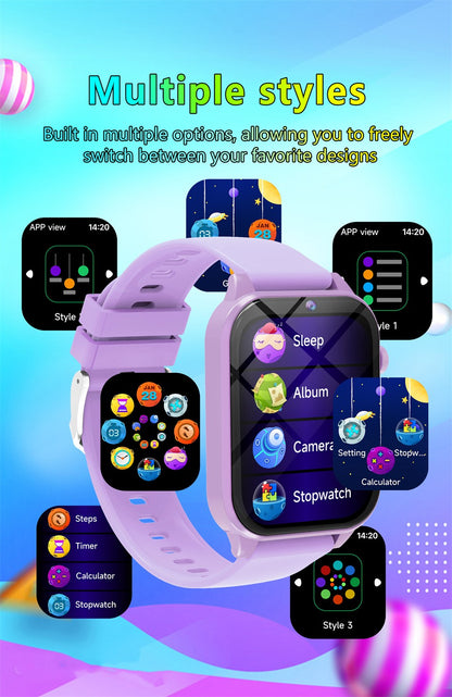 2025 New Children Smart Watch Alarm Clock LED Flashlight Waterproof Kid Watches HD Camera Take Photo Puzzle Game Smartwatch Girl