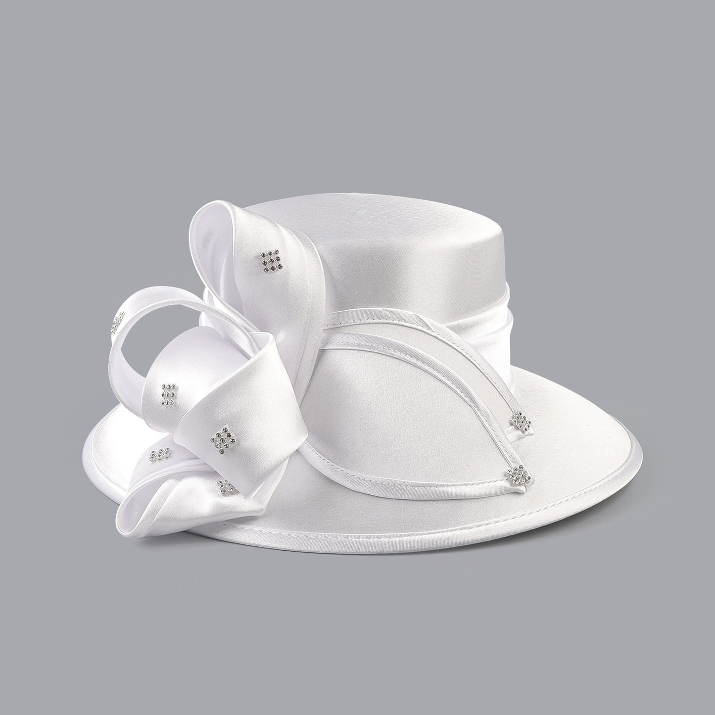 Deluxe New White Church Hat Party Banquet Satin Cloth Photography Hats Premium Chains Formal Hat Flower Top Cap For Women Ladies