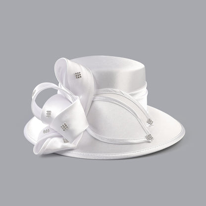 Deluxe New White Church Hat Party Banquet Satin Cloth Photography Hats Premium Chains Formal Hat Flower Top Cap For Women Ladies