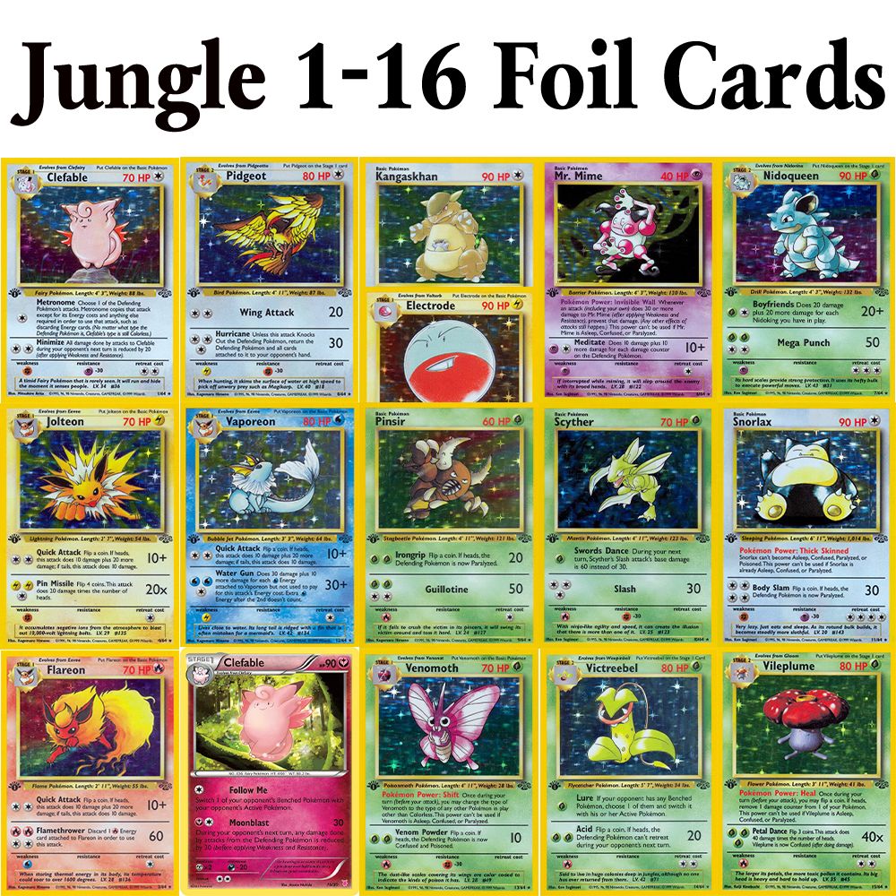 PKM Cartas de Jogo Proxy Foil Conjunto Completo Team Rocket (RO) Jungle (JU) Base Set (BS) Fossil (FO) TCG Colecionável Brinquedo e Presente Pokemon