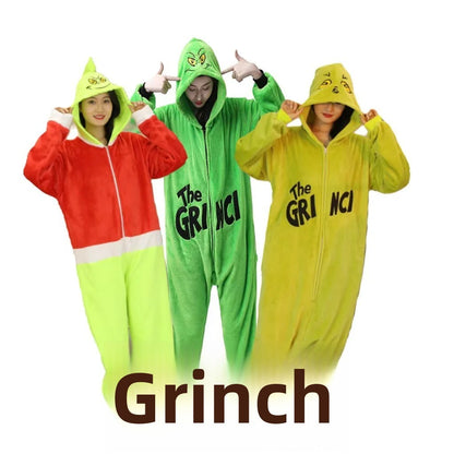 Halloween Cartoon Animal Onesie Pajamas Couple Hooded Plush Home Clothes Winter Warm Sleepwear Matching Family Outfits