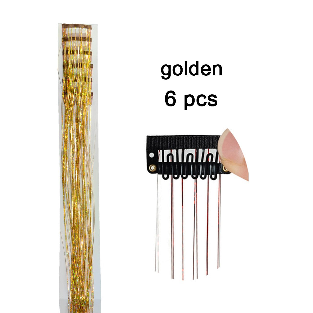 6 peças de extensões de cabelo com presilha Tinsel, pacote com 6 peças de Tinsel para cabelo de 20 polegadas, extensões de cabelo com glitter resistentes ao calor
