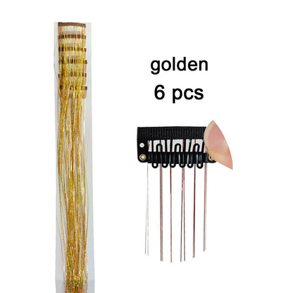6 peças de extensões de cabelo com presilha Tinsel, pacote com 6 peças de Tinsel para cabelo de 20 polegadas, extensões de cabelo com glitter resistentes ao calor