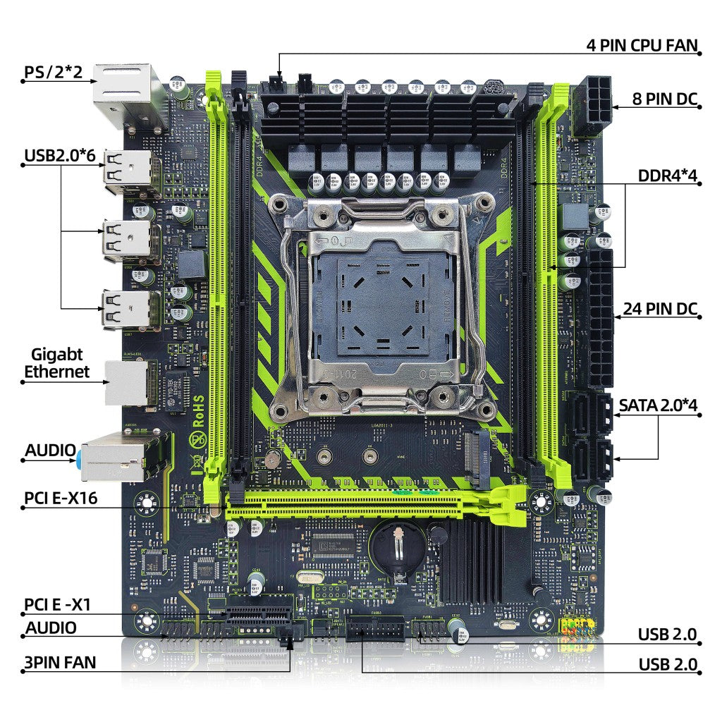 Kit Placa-mãe ZSUS X99-8D4 com CPU LGA2011-3 Xeon E5 2650 V4 DDR4 16GB (1*16GB) 2133MHZ Memória RAM NVME M.2 SATA