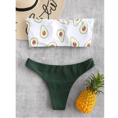 Bkini Kawaii Cartoon Avocado Printed Women's Swimsuit Push Up Two-Pieces No Steel 2025 Women Swimwear trajes de baño mujer