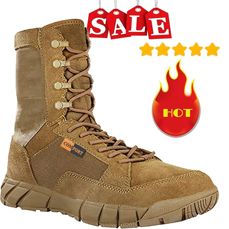 Botas Táticas Leves Masculinas de Combate, Anticolisão, de Treinamento, com Cadarço, Impermeáveis, para Caminhada ao Ar Livre, Calçado Respirável
