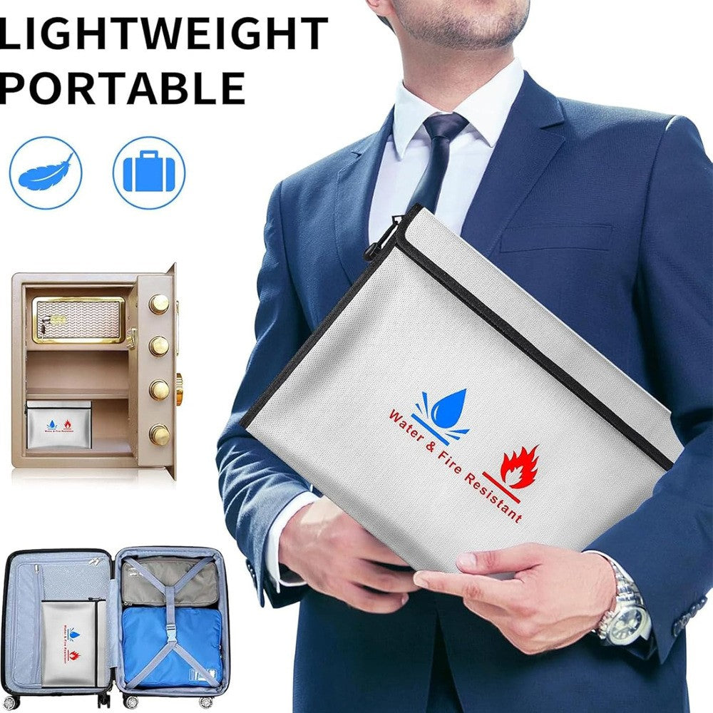 FZCSPEED Fireproof & Waterproof Bag, File Storage Bag with Zipper for Certificates, Money, Cards(black,silver)