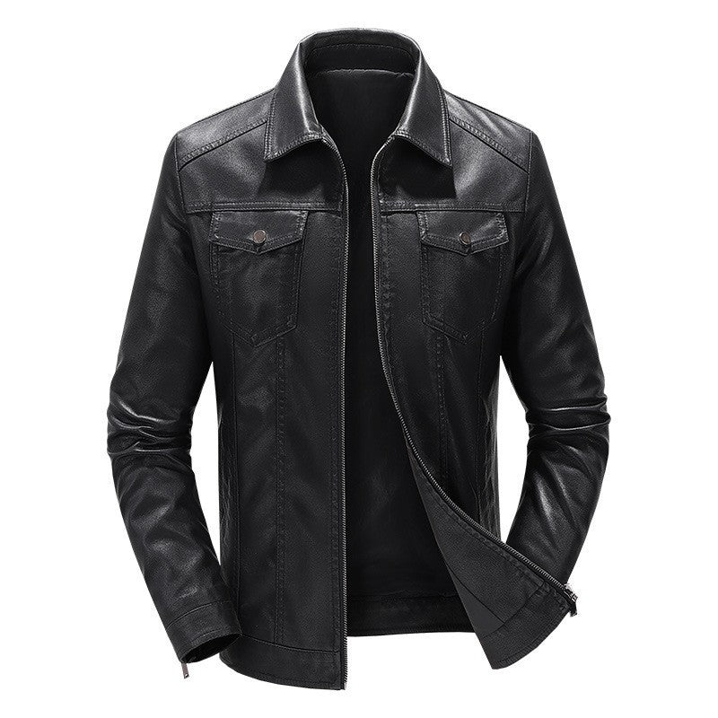 Mens Vintage Faux Leather Outwear Leather Jacket Motorcycle Black Biker Jackets Casual Lightweight Men PU Zipper Moto Outwear