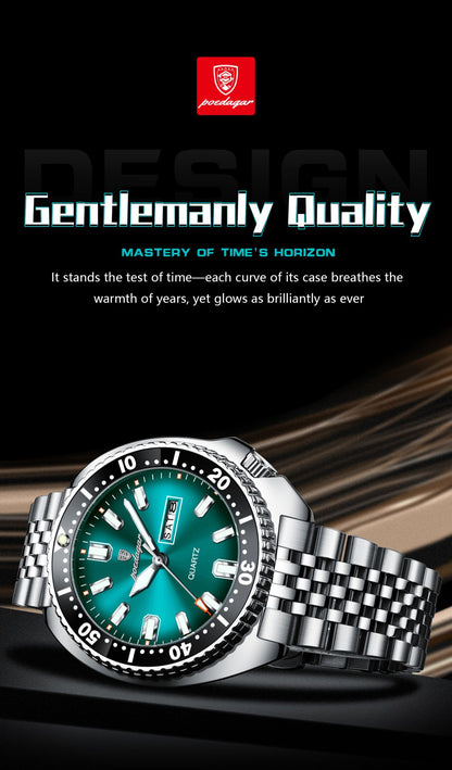 POEDAGAR Business Men Watch Date Week Waterproof Luminous Luxury Man Wristwatch Sports Stainless Steel Men's Quartz Watches Male