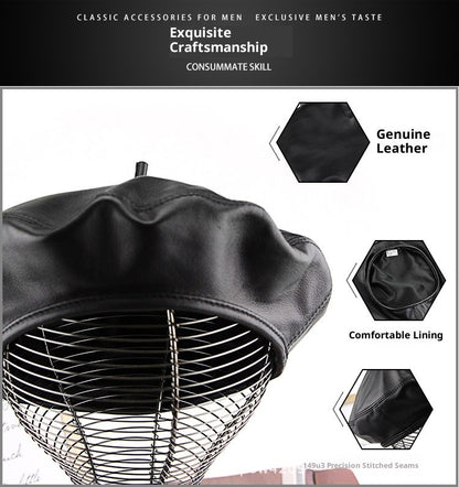 Autumn Winter Women's Genuine Sheep Leather Beret Vintage British Style Painter Hat Versatile Casual Real Leather Headwear