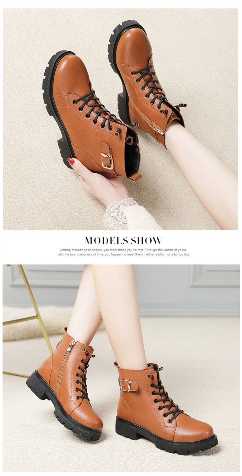 2024 Short Shoes for Women Female Ankle Boots Platform with Laces Combat Lace-up Footwear Chunky Booties Punk Style Leather