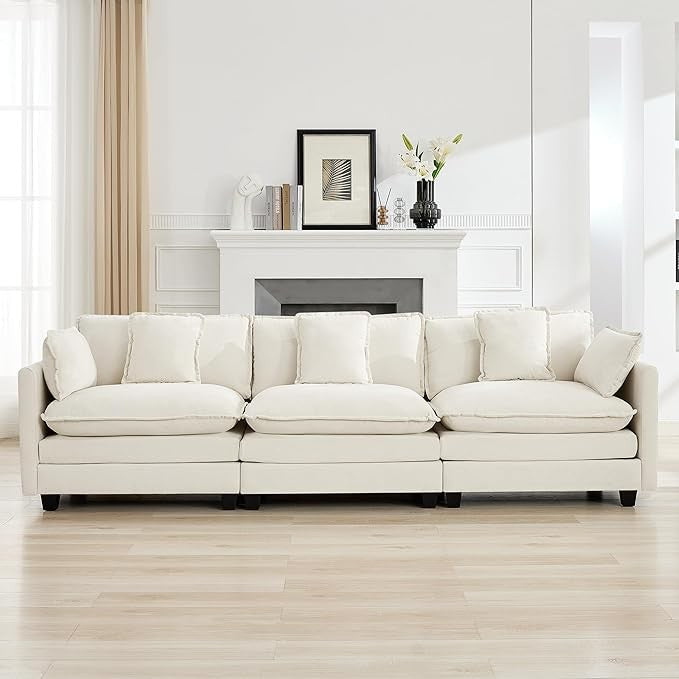 111" Luxury Sectional Deep Seat Couch – Cloud Modern Comfy Chenille Living Room Sofa, 3-Seat Modular Upholstered