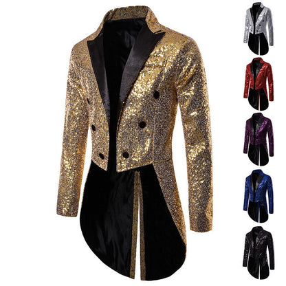 Fashionable Tailcoats for Men's Party Stage Banquets Nightclubs Performances Sequins Designs Slim Fit Blazer Masculino