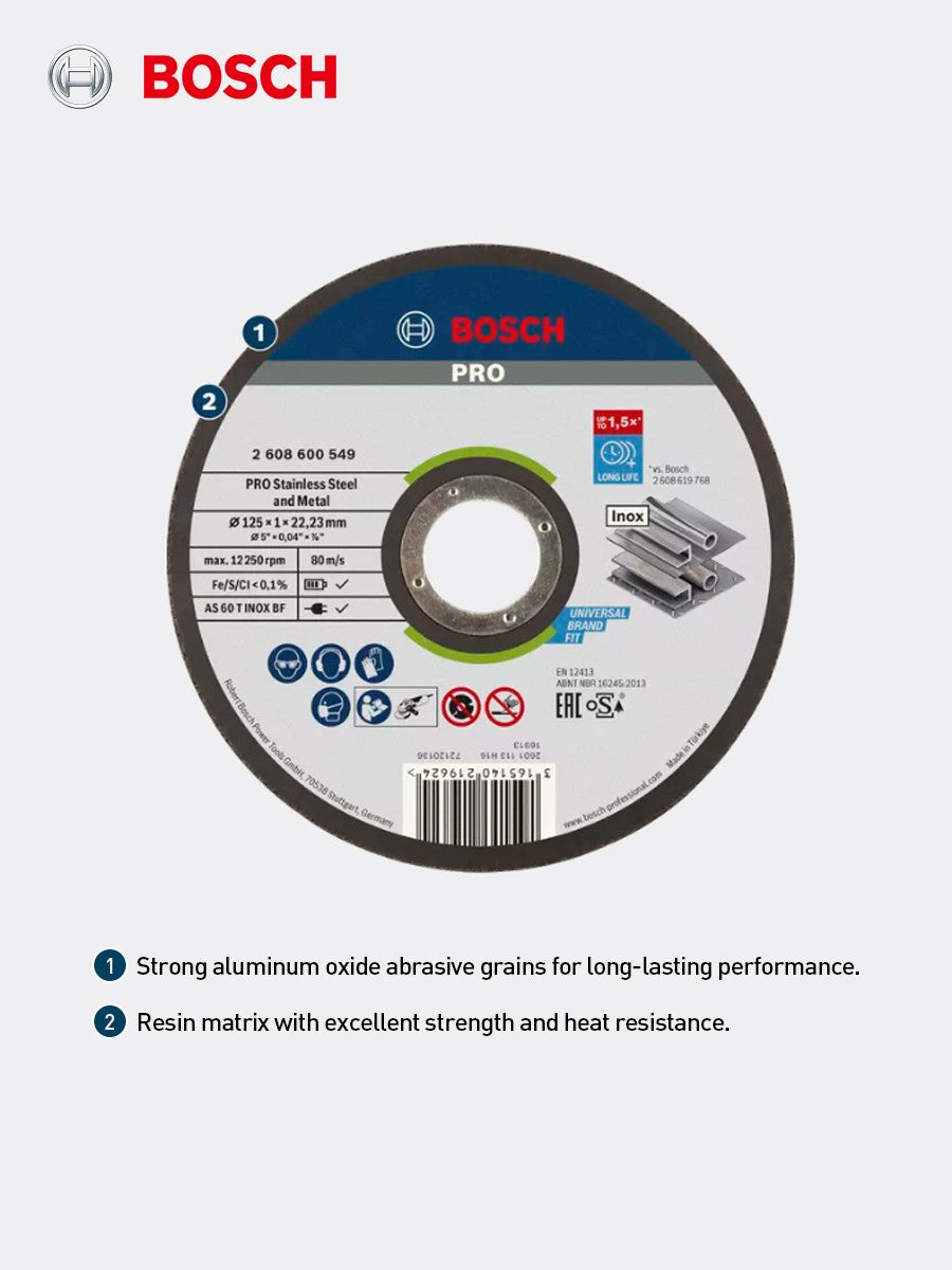 Disco de Corte Bosch 125mm Rebolo Esmerilhadeira Acessórios Ferramenta Rotativa Inox e Metal