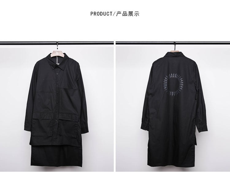 2023 Back Print Punk Hip Hop Techwear Long Sleeve Shirts For Men Harajuku Street Casual Cargo Shirt Long Jacket