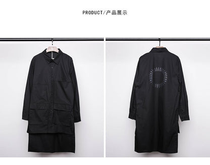 2023 Back Print Punk Hip Hop Techwear Long Sleeve Shirts For Men Harajuku Street Casual Cargo Shirt Long Jacket