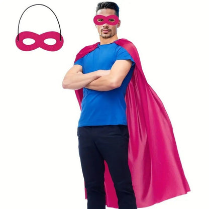 2Pcs/Set Solid Color Adult Superhero Cape with Eye Mask Cosplay Costume Long Cape Halloween Superhero Cloak Clothing Props