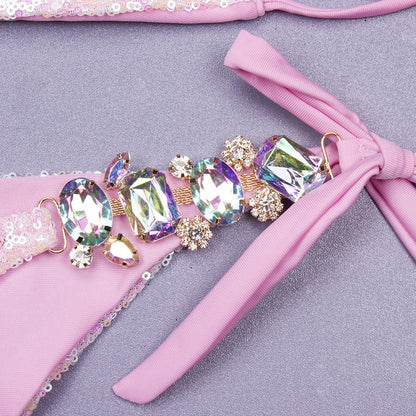 Sequins Sexy Bikinis Swimsuit With Rhinestones Women Swimwear Female Push Up Bikini Beach Swim Wear Bathing Suits Pool Bather