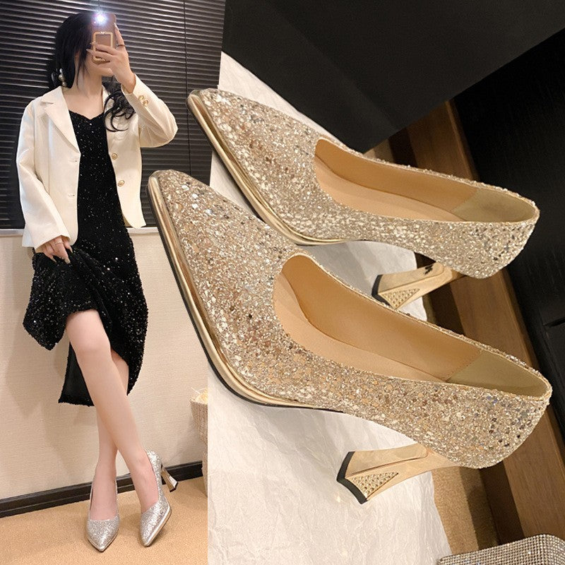 Fashion Sequined Women Pumps 2024New Women's Shoes Pointed Toe Shallow Mouth Shoes Female Comfort Women High Heels spring autumn