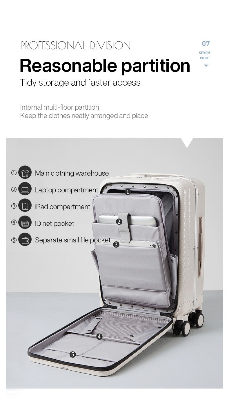 Hanke Carry On Suitcase Aesthetic Design 7mm Aluminum Frame Rolling Luggage Boarding Cabin PC Spinner Wheel TSA Lock 18" 20";;VERDADEIRO;;"Ivory White,20Inches 500mm