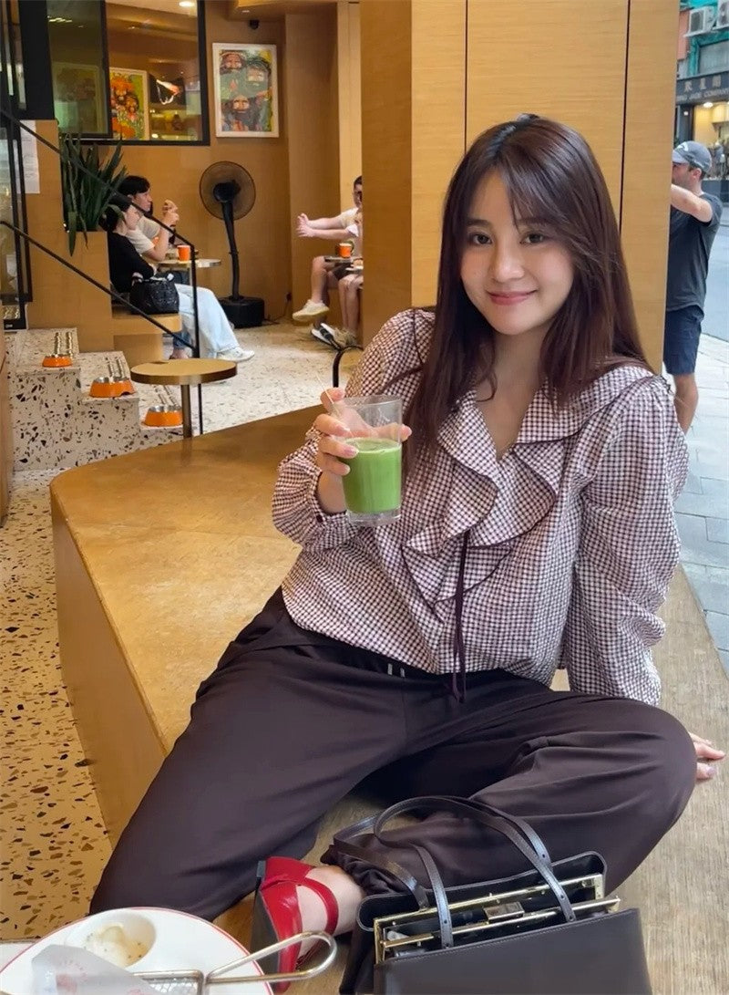 Women's Shirt Fall 2025 New Red Check Long Sleeve Stacked Decoration Pastoral Collegiate Shirt Casual Fashion Lively Personality