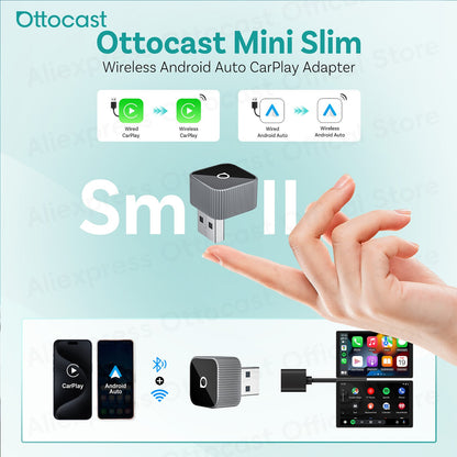 Adaptador OTTOCAST Mini Slim Cube sem fio para CarPlay e Android Auto, 2 em 1, USB, acessórios inteligentes para carro VW Haval Audi Kia Porsche Lexus