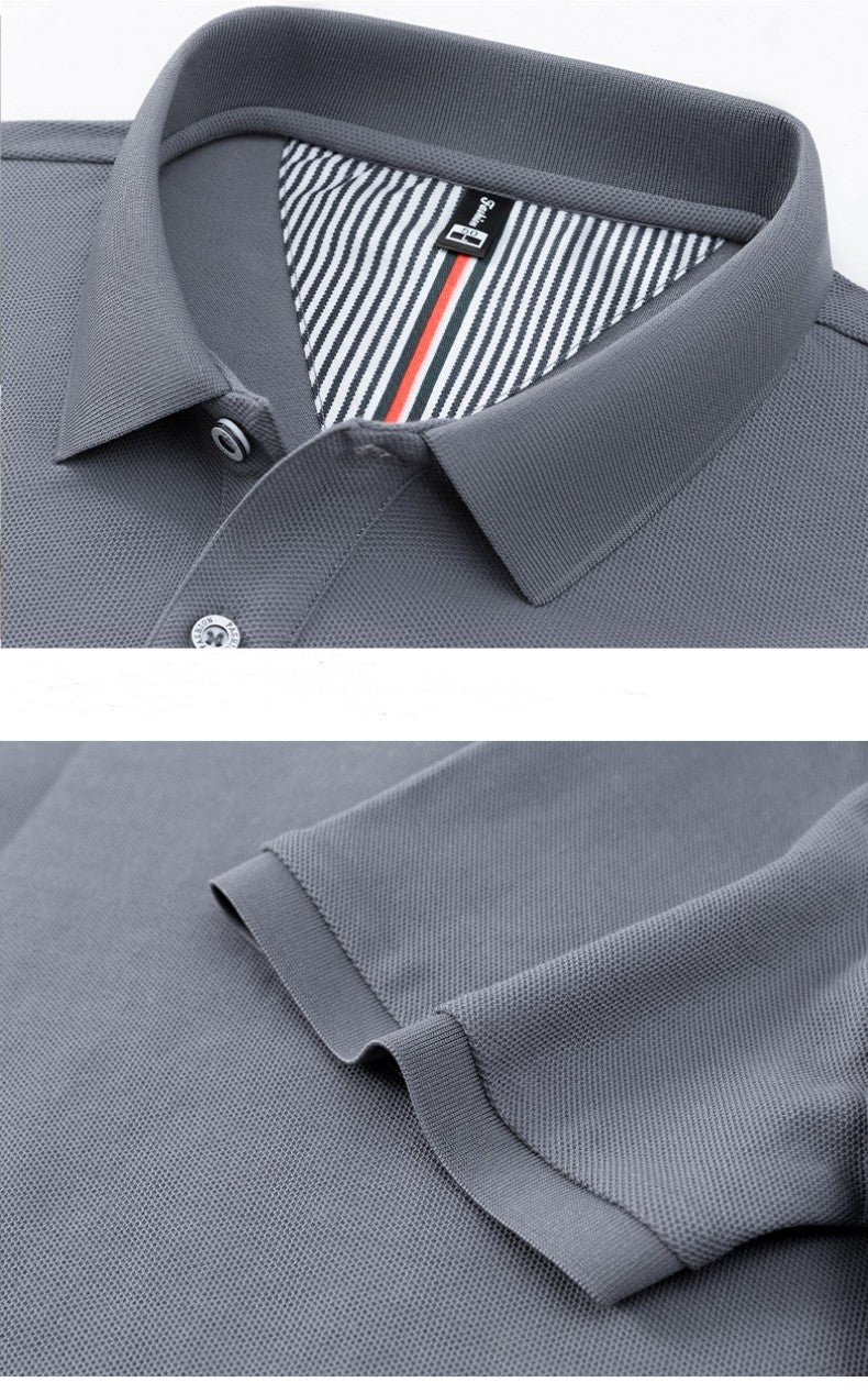 100% pure cotton short sleeved men's polo shirt summer boutique fashion high-quality top solid color collar back striped T-shirt