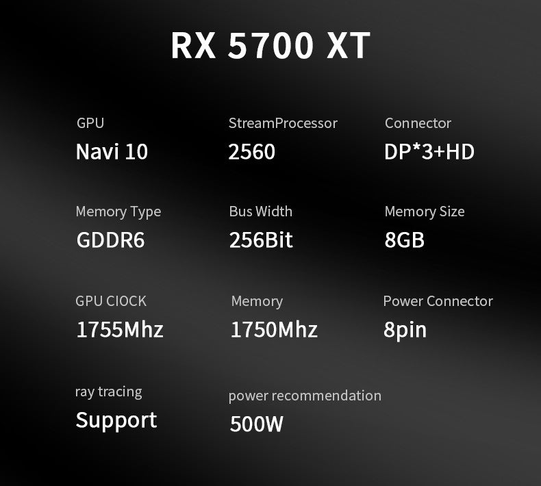 Placa de vídeo Veineda RX 5700XT 8 GB GPU GDDR6 256 bits 8 pinos + 6 pinos 7 nm DP*3 HDMI*1 Suporta CPU de desktop