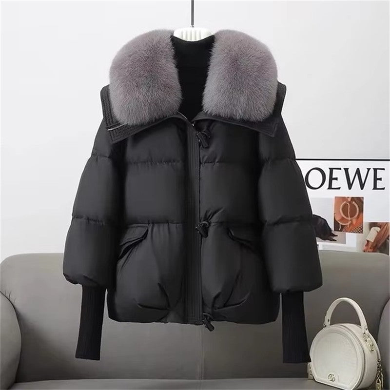 Women's Winter Parka Coat 2025 Casual Korean Version Lady Outerwear Temperament Thicken Big Fur Collar Ladies Down Cotton Jacket