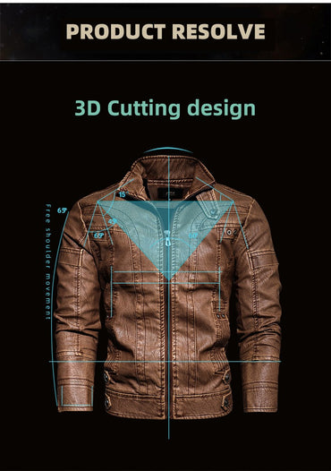 Autumn Winter New Fashion Men's Solid Color Simple Basic Casual Trendy Stand Collar Zipper Faux Leather Coats Male Jackets Tops