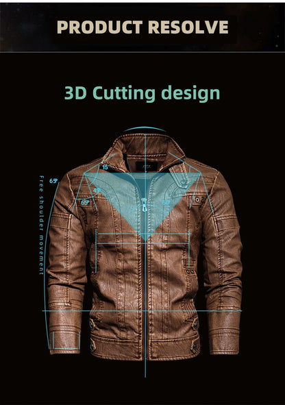 Autumn Winter New Fashion Men's Solid Color Simple Basic Casual Trendy Stand Collar Zipper Faux Leather Coats Male Jackets Tops