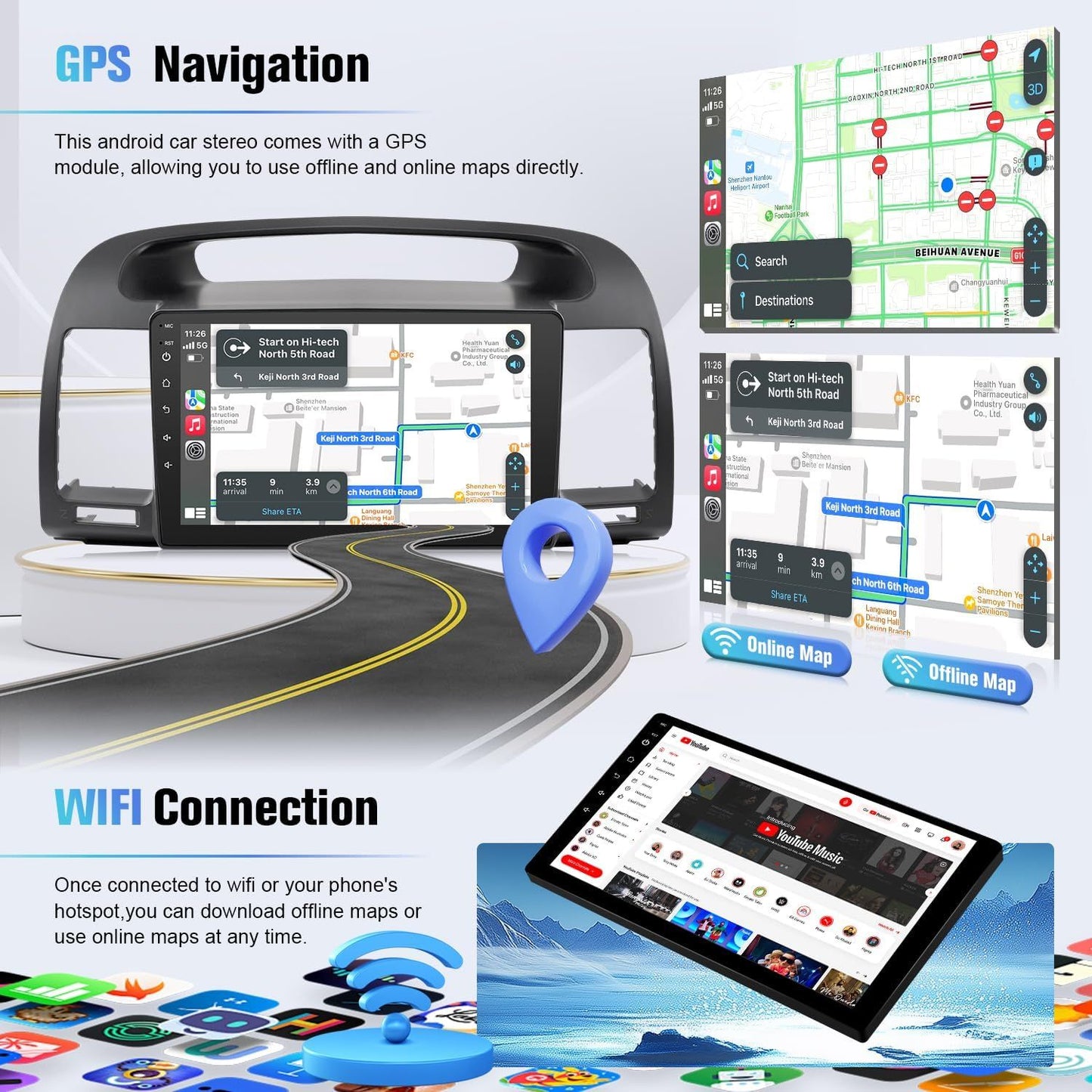 9'' Touch Screen Car Radio Stereo for Toyota Camry 2002 2003 2004 2005 2006 Wireless Carplay Android Auto with CanBus GPS 2G+32G