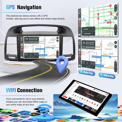 9'' Touch Screen Car Radio Stereo for Toyota Camry 2002 2003 2004 2005 2006 Wireless Carplay Android Auto with CanBus GPS 2G+32G