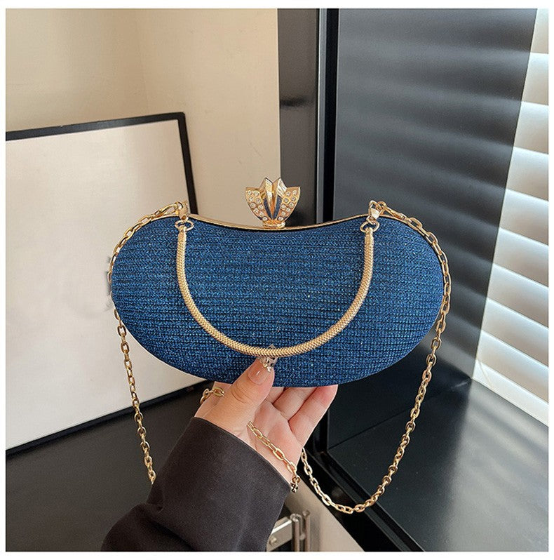 Luxury Shiny Evening Bag for Women Elegant Diamonds Buckle Exquisite Metal Handel Chain Clutch Bag Sparking Sequined Party Bags