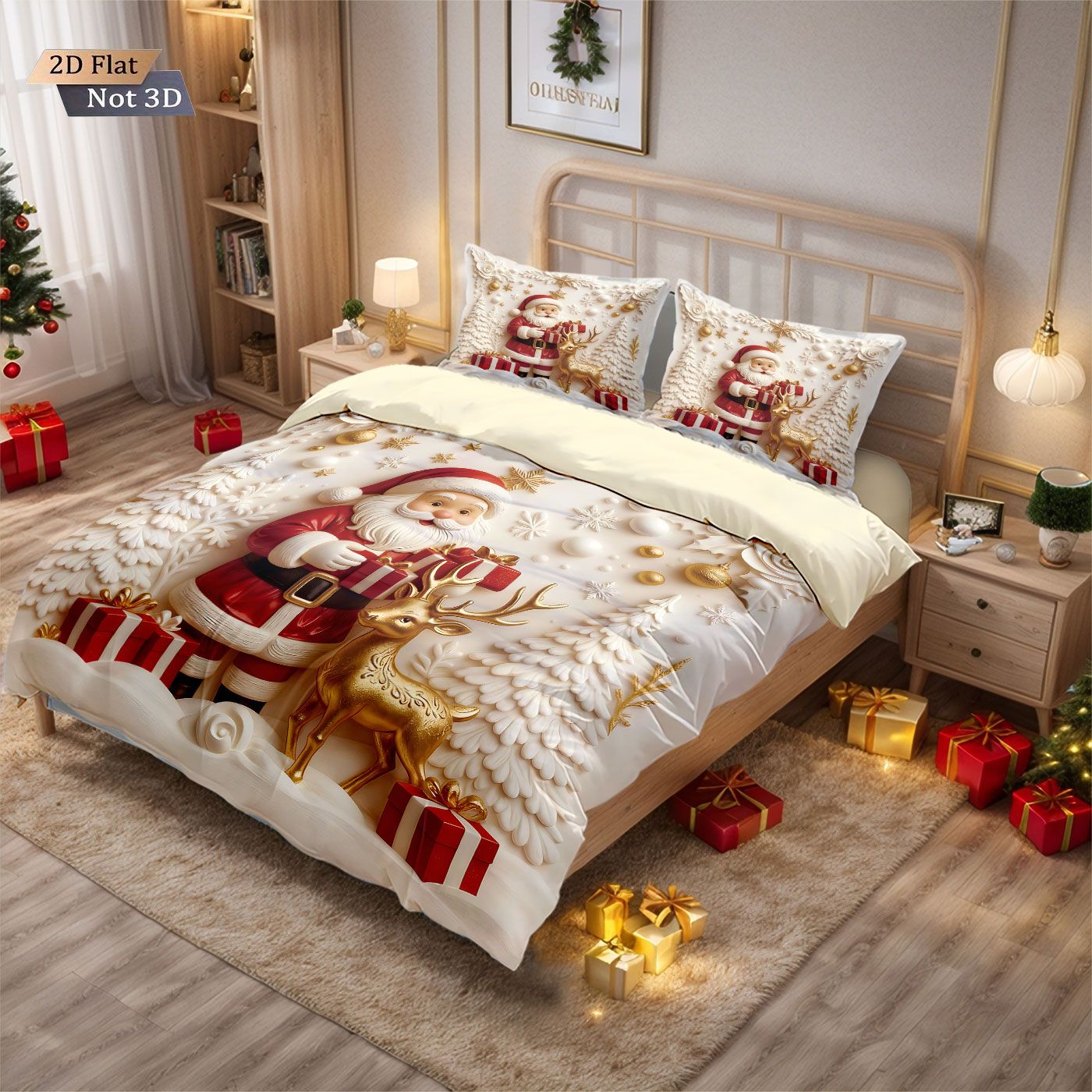 Jogo de Cama Sem Fio com Estampa de Boneco de Neve Feliz Natal 3 Peças Vários Tamanhos Decoração de Quarto Lavável na Máquina