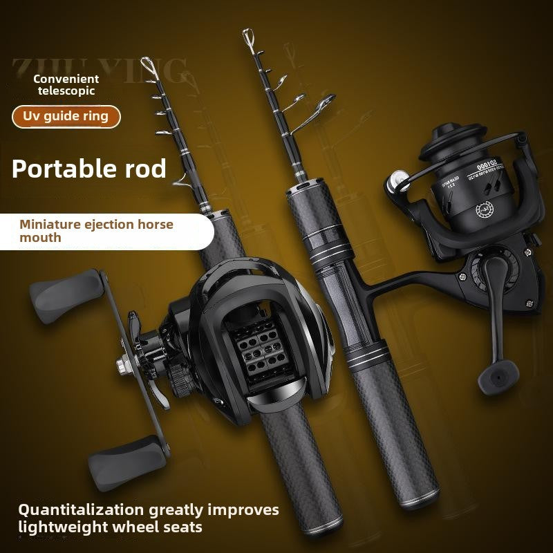 Vara de pesca curta portátil de micro haste de 28 cm, haste branca, com carretel de pesca telescópico ejetor, material de pesca