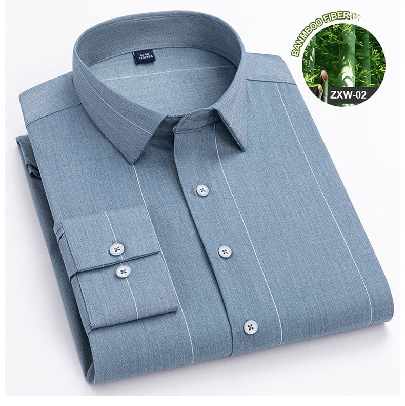 Bamboo Fiber Casual long-sleeve shirts for man elastic Anti-wrinkle striped slim fit formal shirt soft business designer clothes