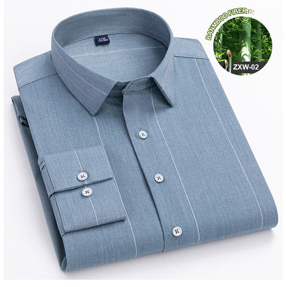 Bamboo Fiber Casual long-sleeve shirts for man elastic Anti-wrinkle striped slim fit formal shirt soft business designer clothes