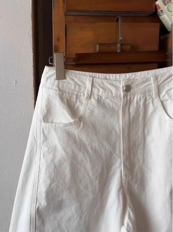 Pure Cotton Casual Trousers Pear ape Body Workwear Pants High Waist Straight Leg Loose Fit Breathable Comfortable Nine Points