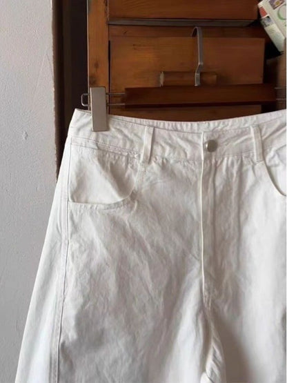 Pure Cotton Casual Trousers Pear ape Body Workwear Pants High Waist Straight Leg Loose Fit Breathable Comfortable Nine Points