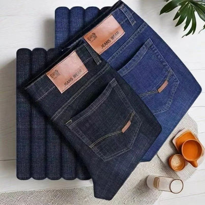 2025 Calça Jeans Masculina Nova Coleção Casual Reta Elástica Moda Clássica Azul Preta Trabalho Denim Calças de Marca Masculina