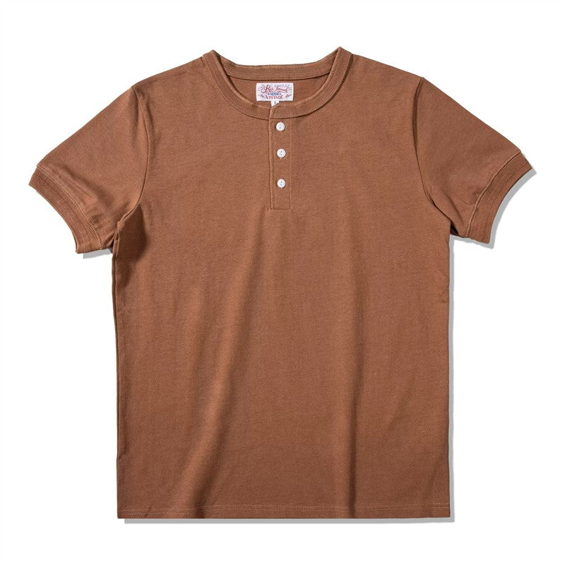 Red Tornado Short Sleeve Henley T-Shirt Heavyweight Cotton Men Every Day Tee Amekaji
