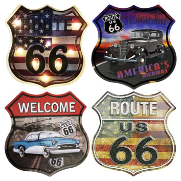 Vintage Route 66 America Tin Signs  Metal Shield Plaques for Garage Man Cave Bar Home Wall Art Decor