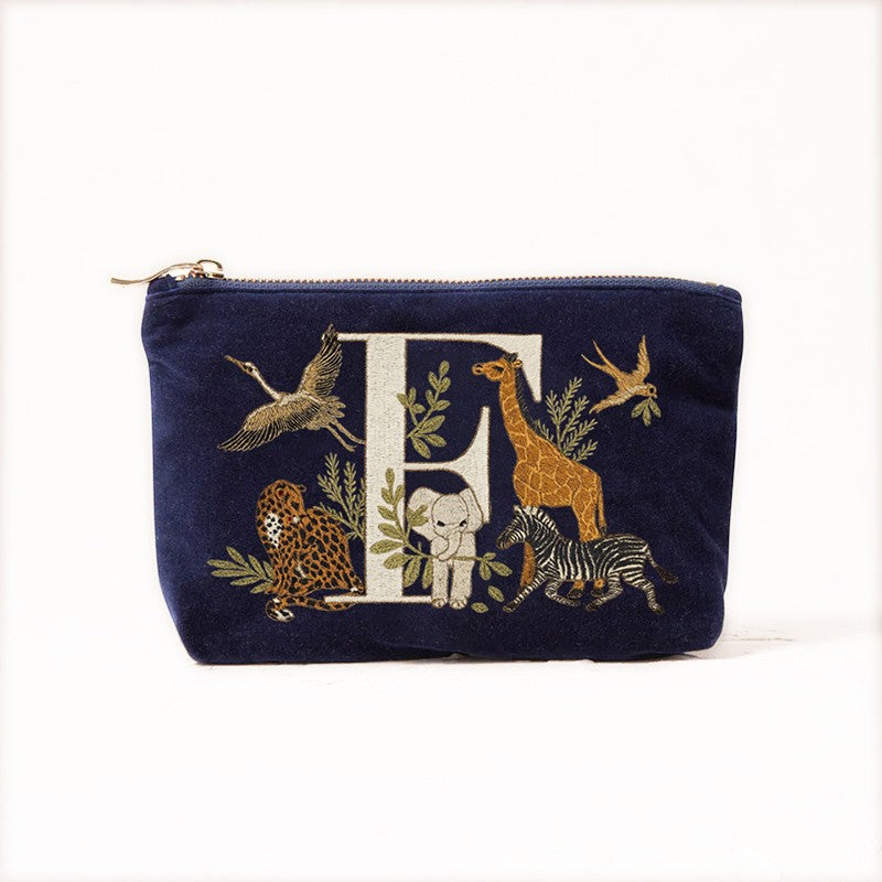 Velvet Clutch Makeup Bag Featuring Cute Animal Alphabet Print