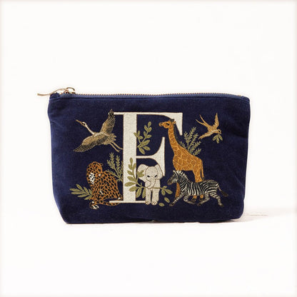 Velvet Clutch Makeup Bag Featuring Cute Animal Alphabet Print