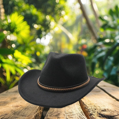 Classic Cowboy Hats for Women Men Retro Cowgirl Hats Wide Brim Felt Hats with Decorative Band